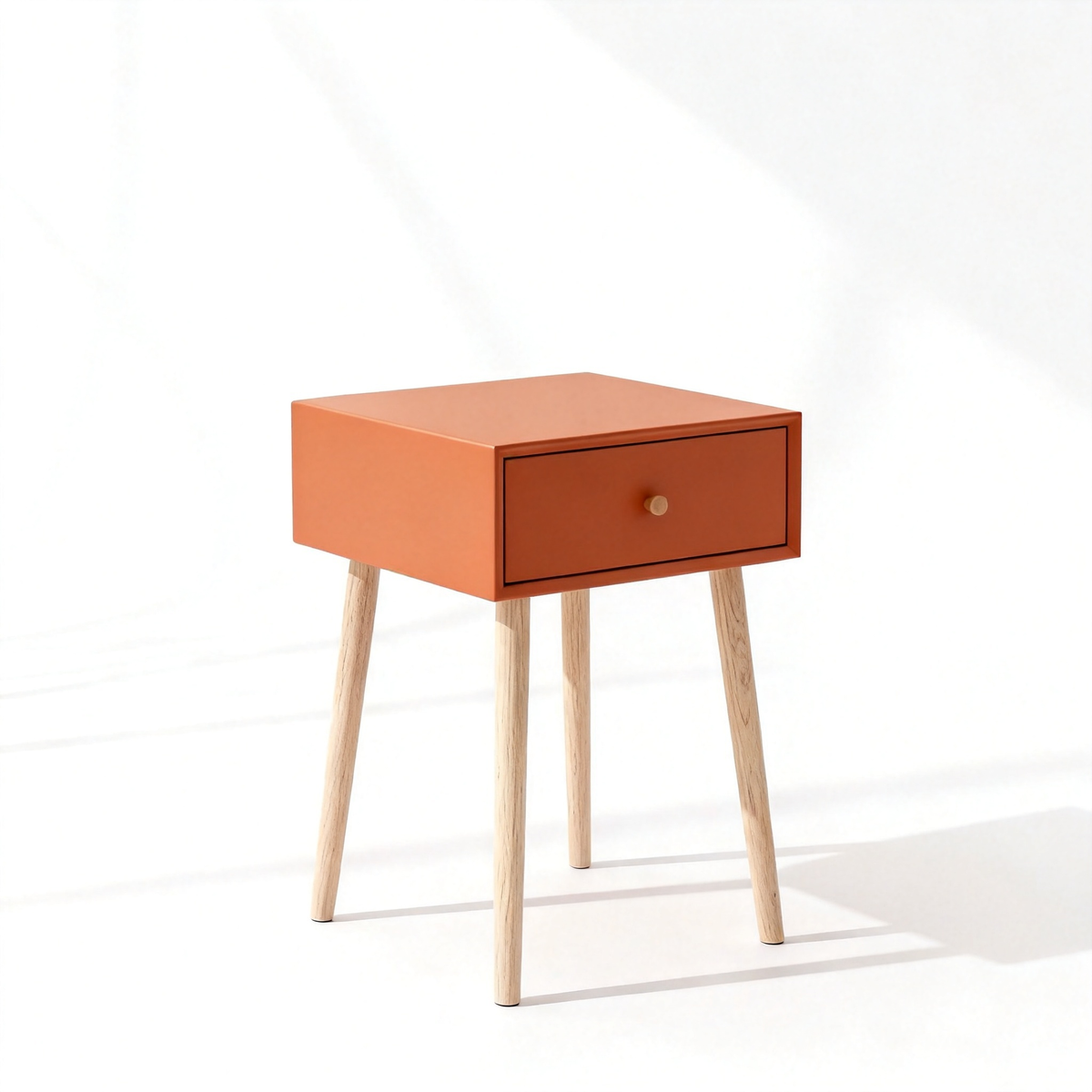 🍊 A Touch of Color, A Sense of Calm — Minimalist Wooden Side Table Designed to Add Character, Warmth, and Modern Elegance to Your Living Space