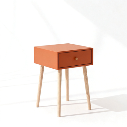 🍊 A Touch of Color, A Sense of Calm — Minimalist Wooden Side Table Designed to Add Character, Warmth, and Modern Elegance to Your Living Space