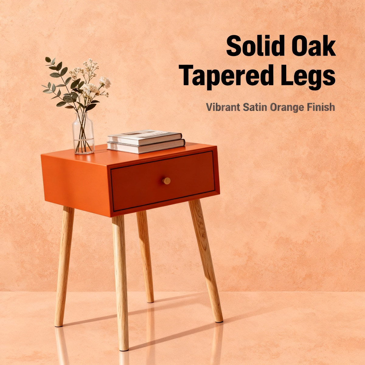 🍊 A Touch of Color, A Sense of Calm — Minimalist Wooden Side Table Designed to Add Character, Warmth, and Modern Elegance to Your Living Space
