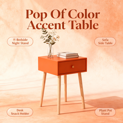 🍊 A Touch of Color, A Sense of Calm — Minimalist Wooden Side Table Designed to Add Character, Warmth, and Modern Elegance to Your Living Space