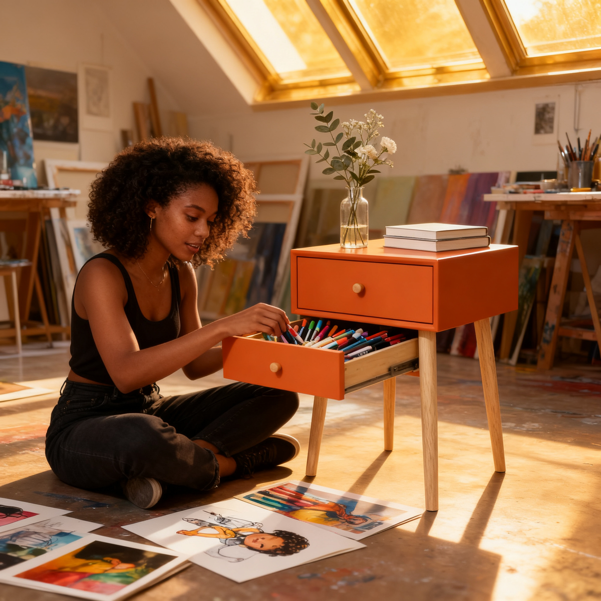 🍊 A Touch of Color, A Sense of Calm — Minimalist Wooden Side Table Designed to Add Character, Warmth, and Modern Elegance to Your Living Space