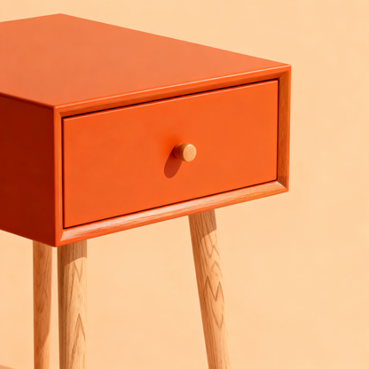 🍊 A Touch of Color, A Sense of Calm — Minimalist Wooden Side Table Designed to Add Character, Warmth, and Modern Elegance to Your Living Space