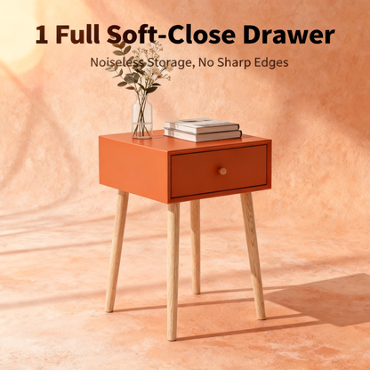 🍊 A Touch of Color, A Sense of Calm — Minimalist Wooden Side Table Designed to Add Character, Warmth, and Modern Elegance to Your Living Space
