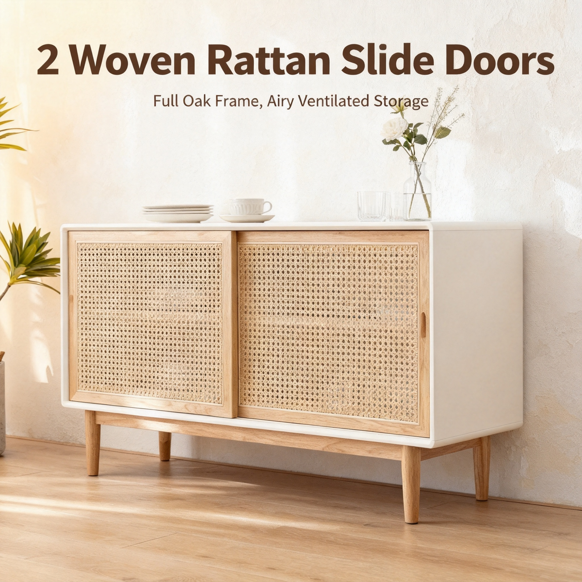 🌿 Rattan Cane Sideboard Cabinet — A Natural Storage Statement Piece Designed To Bring Texture, Warmth, and Organic Elegance Into Modern Homes