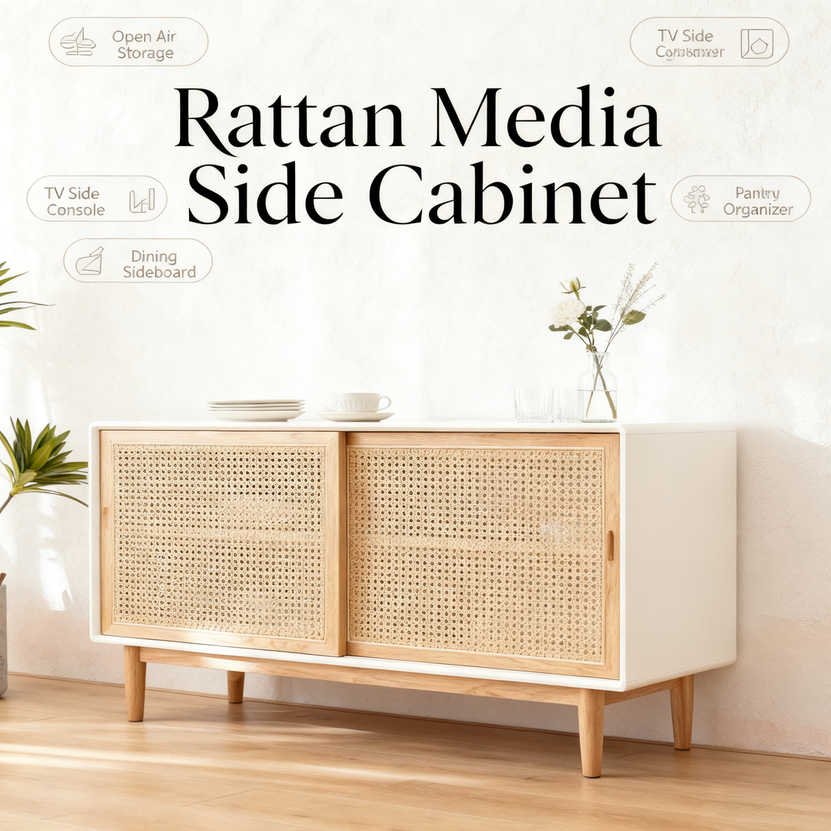 🌿 Rattan Cane Sideboard Cabinet — A Natural Storage Statement Piece Designed To Bring Texture, Warmth, and Organic Elegance Into Modern Homes