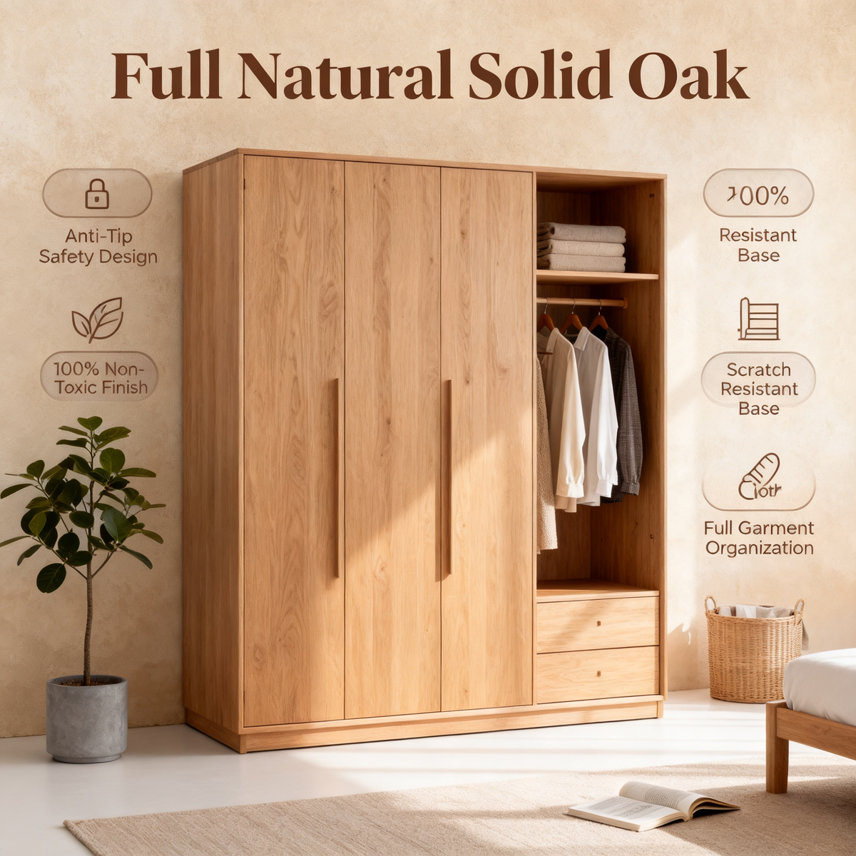 🌳 A Timeless Storage Statement For The Modern Home — A Full Natural Oak Wardrobe Designed To Organize Your Lifestyle With Warmth, Function, and Lasting Elegance