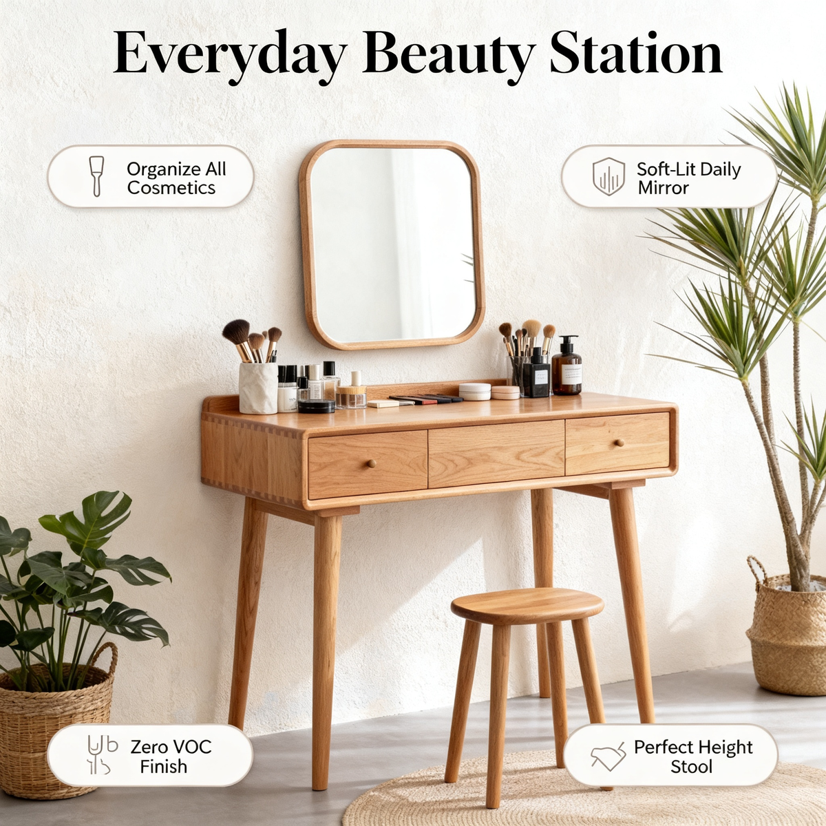 ✨ A Personal Beauty Corner Inspired By Slow Living — A Scandinavian Solid Wood Vanity Table Designed To Bring Elegance, Organization, and Everyday Luxury Into Your Morning Rituals