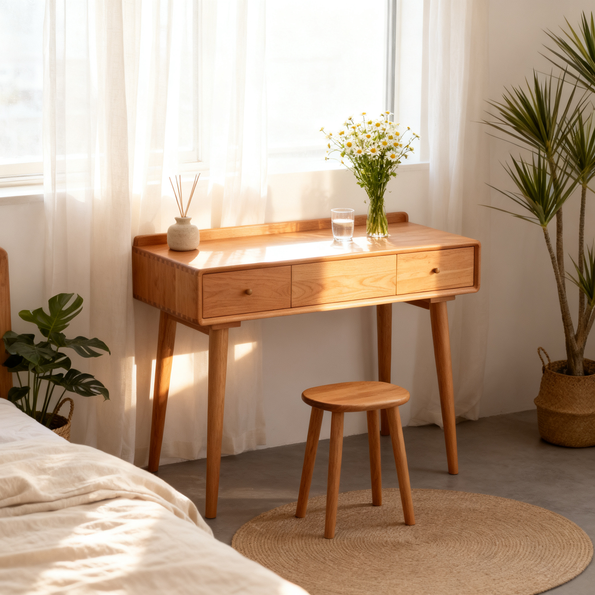 ✨ A Personal Beauty Corner Inspired By Slow Living — A Scandinavian Solid Wood Vanity Table Designed To Bring Elegance, Organization, and Everyday Luxury Into Your Morning Rituals