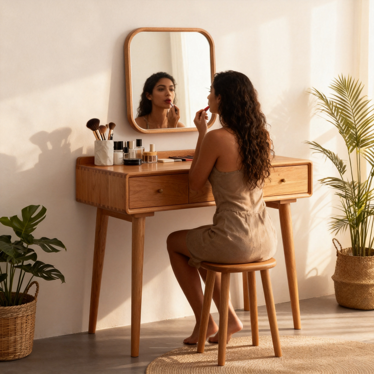 ✨ A Personal Beauty Corner Inspired By Slow Living — A Scandinavian Solid Wood Vanity Table Designed To Bring Elegance, Organization, and Everyday Luxury Into Your Morning Rituals
