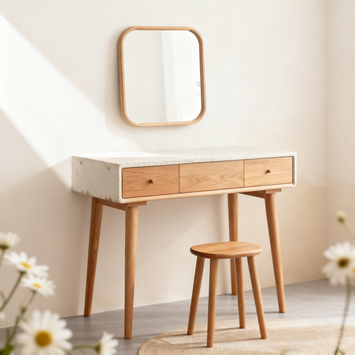 ✨ A Personal Beauty Corner Inspired By Slow Living — A Scandinavian Solid Wood Vanity Table Designed To Bring Elegance, Organization, and Everyday Luxury Into Your Morning Rituals